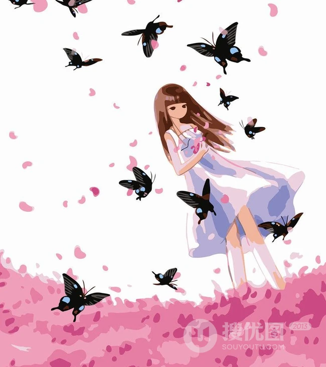 【蝴蝶飞】唯美蝴蝶少女插画图片
