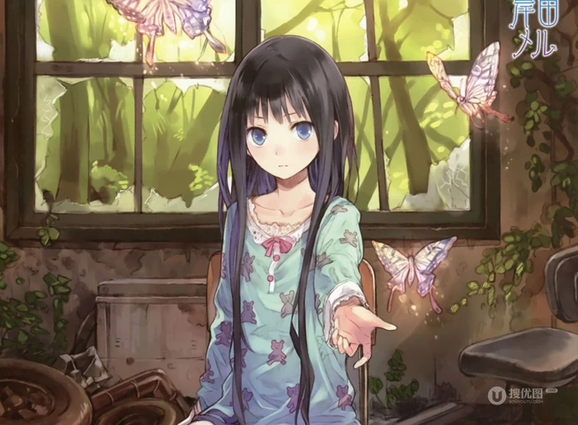 【蝴蝶飞】唯美蝴蝶少女插画图片