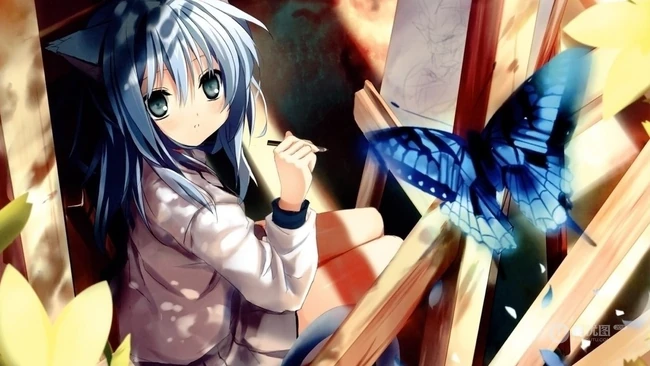 【蝴蝶飞】唯美蝴蝶少女插画图片