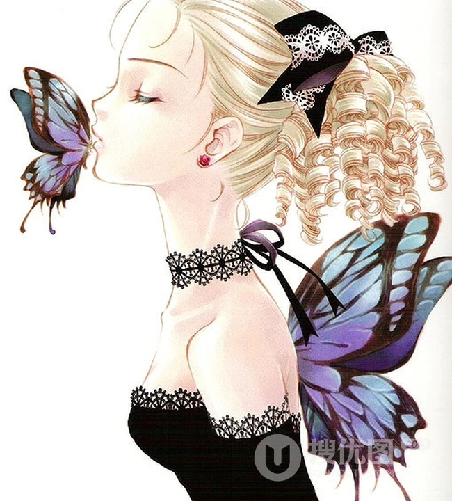 【蝴蝶飞】唯美蝴蝶少女插画图片