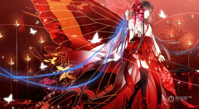 【蝴蝶飞】唯美蝴蝶少女插画图片