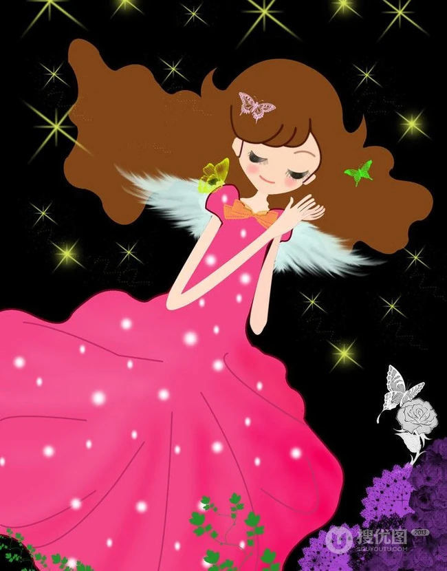 【蝴蝶飞】唯美蝴蝶少女插画图片