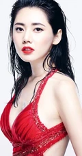 韩国丽人秋瓷炫黑白红三色长裙写真