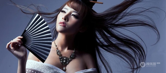 陌上桑，古装纸扇女生模特美图