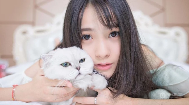 闺房中的清纯少女和猫 唯美高清图片17p