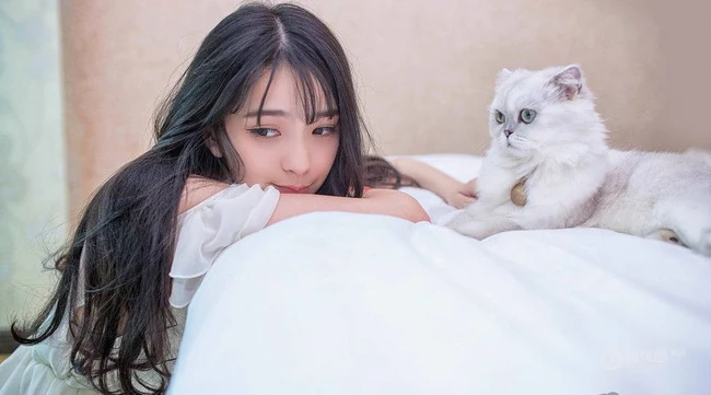 闺房中的清纯少女和猫 唯美高清图片17p