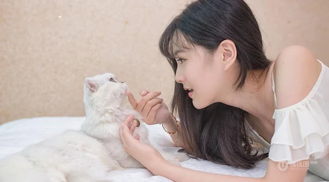 闺房中的清纯少女和猫 唯美高清图片17p