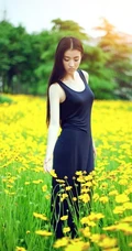 长发及腰女生花间写真-花美人更美