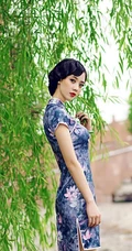 杨柳细腰-气质旗袍女生江边纯美图片