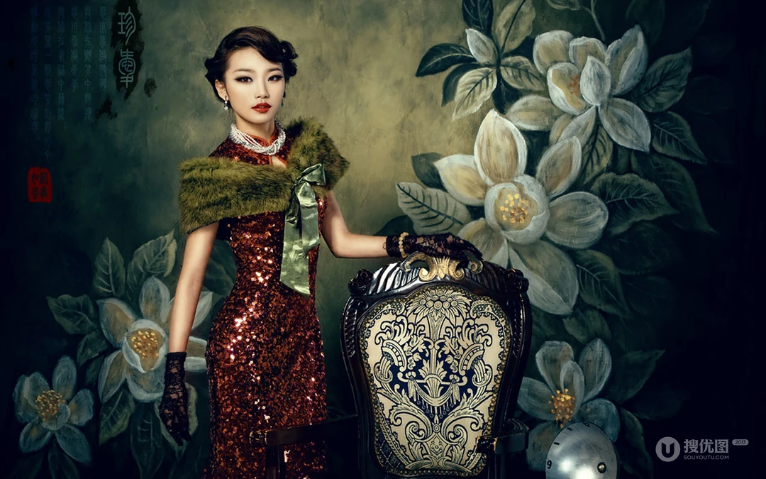 古典和旗袍美女电脑桌面壁纸