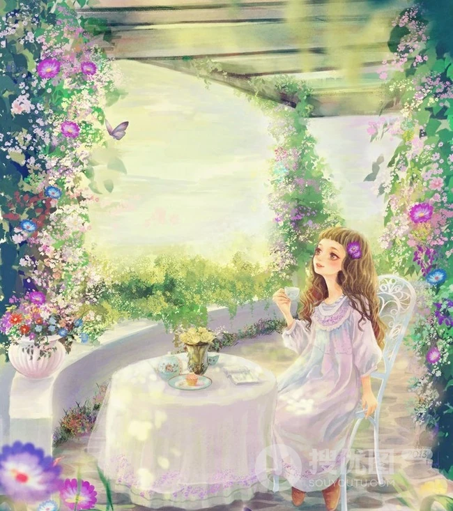 唯女生生手绘插画图片-最美的瞬间