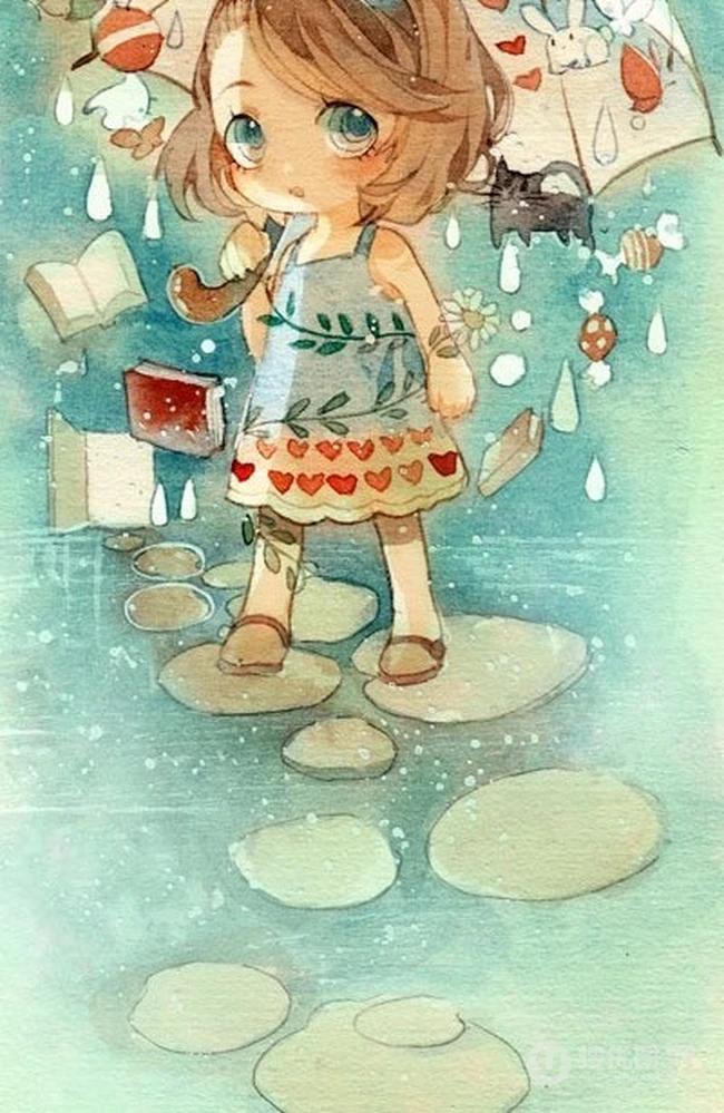 唯女生生手绘插画图片-最美的瞬间