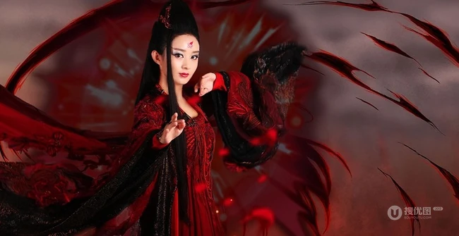 热播剧《花千骨》妖神出世剧照-赵丽颖冷艳红装不怒自威