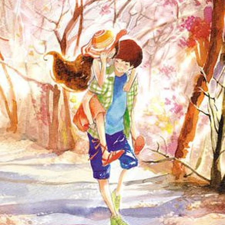小情侣唯美背景插画-我永远是你可以依靠的山