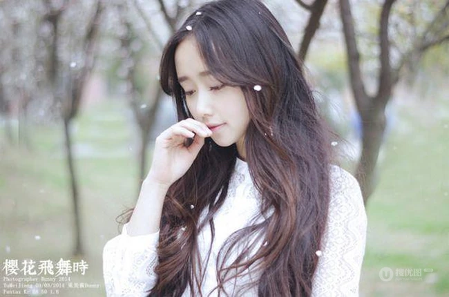 樱花树下的女生美图-如雪般的白色樱花