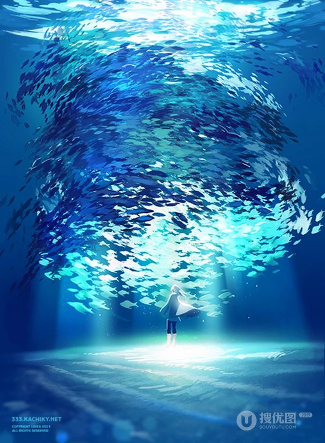 最神秘的色彩 唯美小清新蓝色背景插画美图