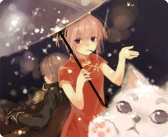 又下雨了-撑雨伞的女生唯美卡通插画背景图