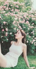 蔷薇花间甜美亚洲少女瑛瑛 唯美户外睡衣写真