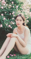 蔷薇花间甜美亚洲少女瑛瑛 唯美户外睡衣写真