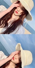 女生鞠婧祎一袭白裙装扮海边沙滩游玩写真照片