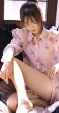 女生校花张鹤怡气质透明碎花衬衫室内气质写真