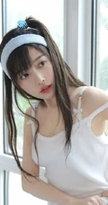 鹅蛋脸马尾辫女生钟曼菲气质肩带家居服唯美写真图片