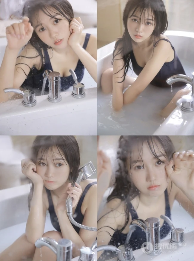 清新泳装少女气质浴室洗澡戏水清透气质写真图片