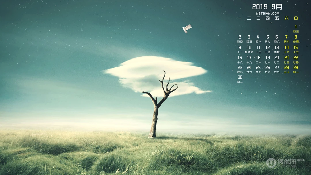 2019年9月清新唯美的花草树木等日历桌面壁纸图片