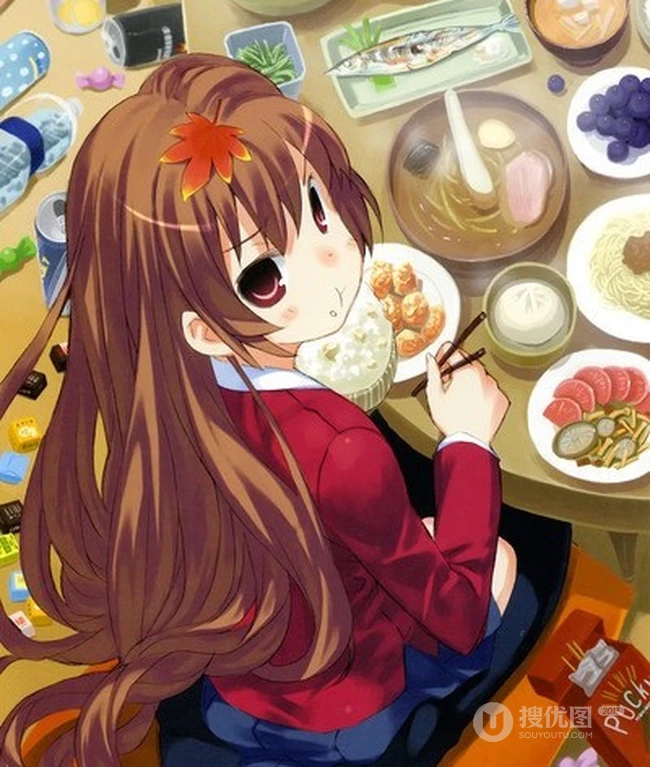 可爱女生图集 人是铁，饭是钢 动漫女生吃的香
