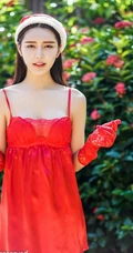 女生嫩模徐妍馨Mandy大红睡裙贺新春写真