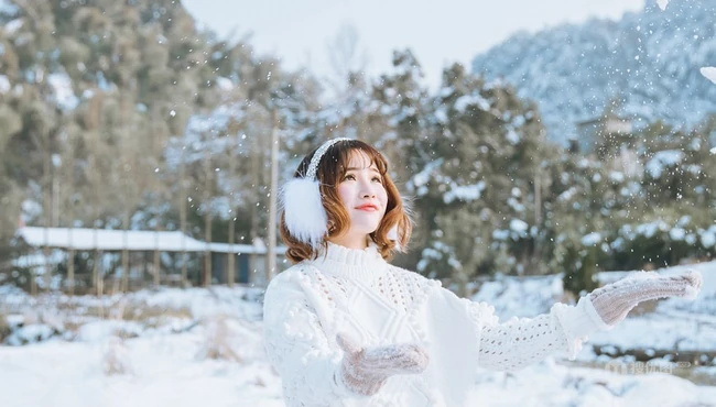 雪地里的清新美模徐cake 唯美户外家居写真美图