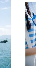 清新萌妹海边渡口休闲写真