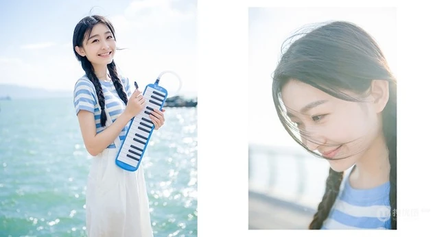 清新萌妹海边渡口休闲写真