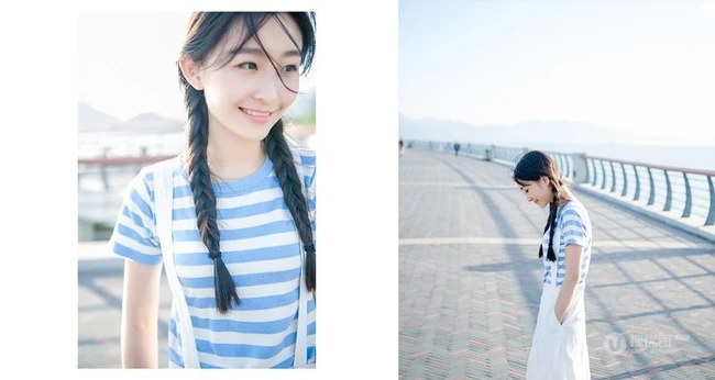 清新萌妹海边渡口休闲写真