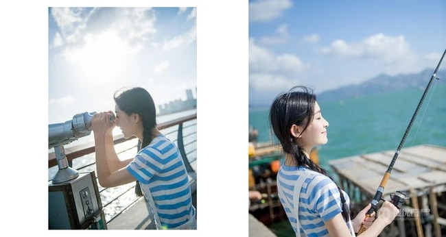 清新萌妹海边渡口休闲写真