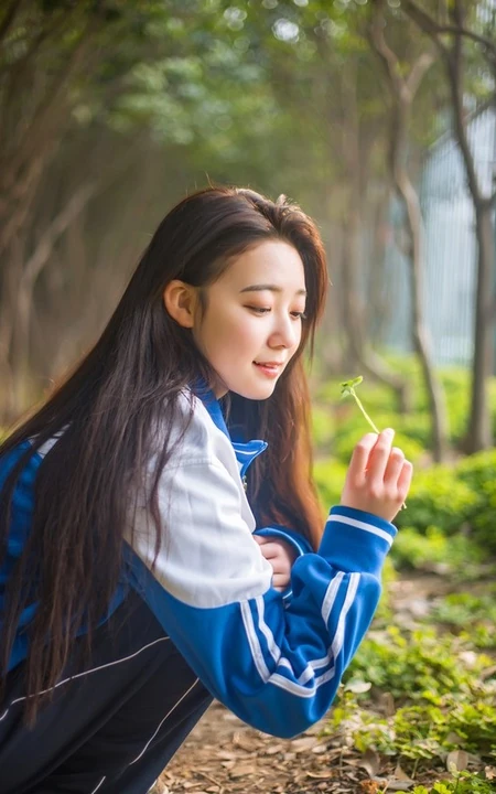 清纯校园萌妹~身穿校服漫步享受清晨阳光