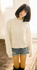 可爱短发可爱女生冬日暖阳居家牛仔短裤写真大图