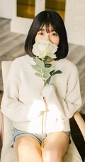 可爱短发可爱女生冬日暖阳居家牛仔短裤写真大图