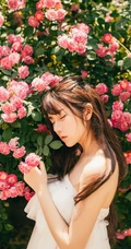 大眼美萌清新蔷薇花少女温暖春意户外写真
