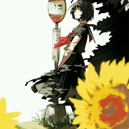 暖暖的向日葵背景~唯美二次元场景插画图片
