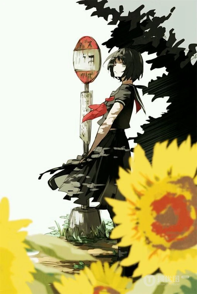暖暖的向日葵背景~唯美二次元场景插画图片