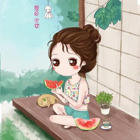 集体吃瓜，超萌可爱Q版动漫人物吃西瓜头像大全