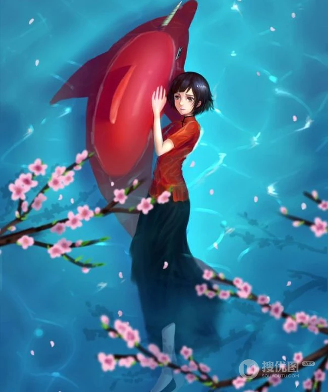 大鱼海棠精美插画美图2-美轮美奂的场景、画中人和鱼
