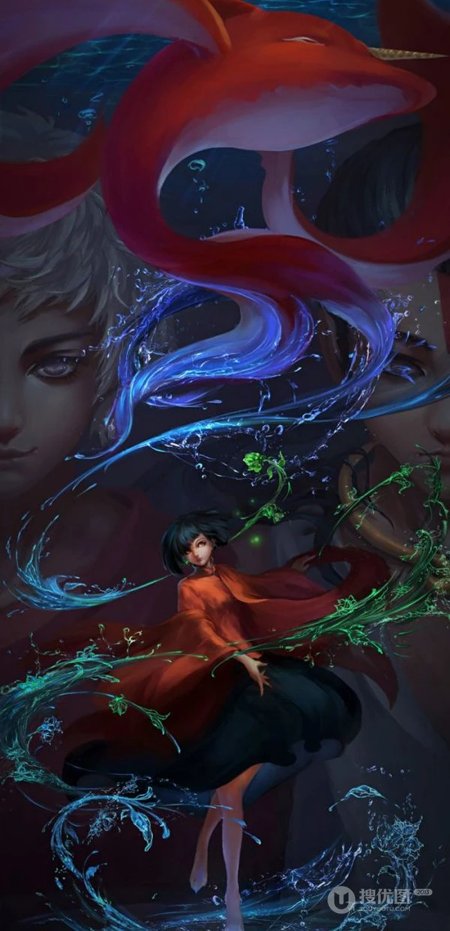 大鱼海棠精美插画美图2-美轮美奂的场景、画中人和鱼