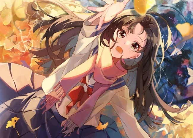 冬日暖心围巾动漫少女图片，冬天需要它的陪伴