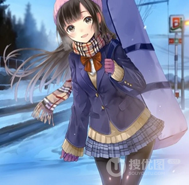 冬日暖心围巾动漫少女图片，冬天需要它的陪伴