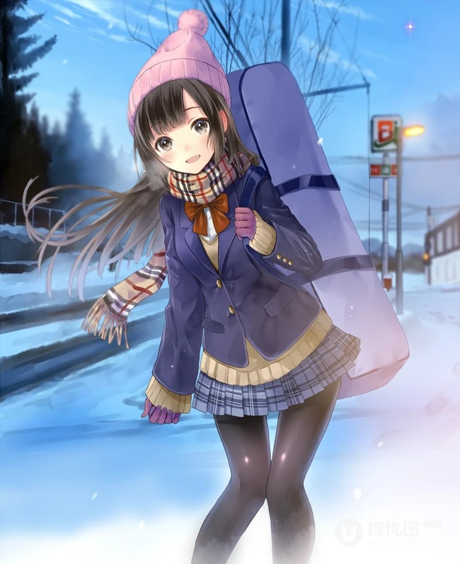 冬日暖心围巾动漫少女图片，冬天需要它的陪伴