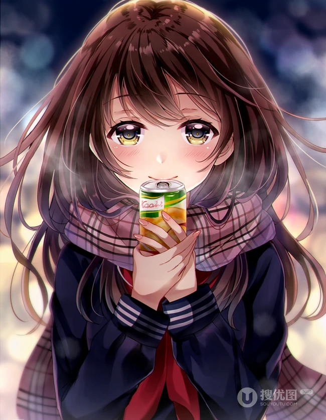 冬日暖心围巾动漫少女图片，冬天需要它的陪伴