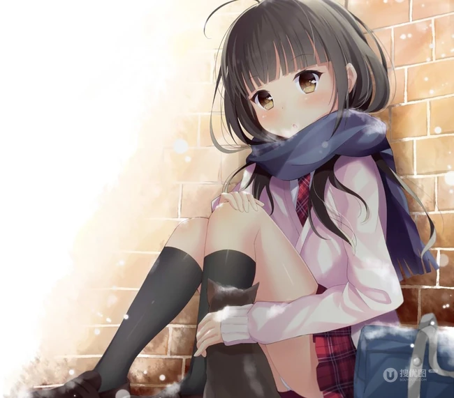 冬日暖心围巾动漫少女图片，冬天需要它的陪伴