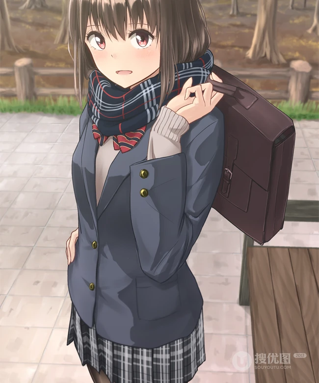 冬日暖心围巾动漫少女图片，冬天需要它的陪伴